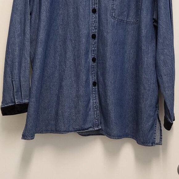 Vintage Westbound Denim Shirt Womens 1X Plus Button Up Long Sleeve Velour Accent - Picture 3 of 16